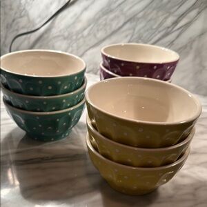 Polka Dot Ceramic Bowl Set - Green, Purple, Yellow